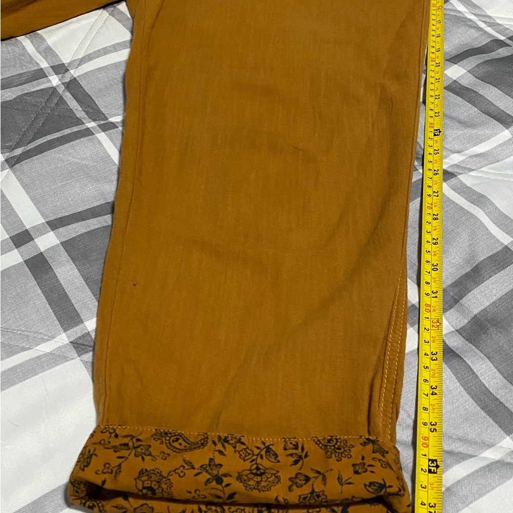 Anthropologie Paperbag Waist Cotton Pants Mustard Floral Cuffs Boho Style Size M - Picture 8 of 13